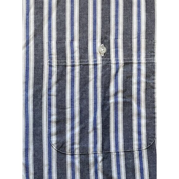 The Fox Collection Mens L Button Down Shirt Gray White Blue Stripe Long Sleeve - Picture 5 of 5